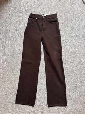 Zara Brown High-Rise Straight Leg Jeans